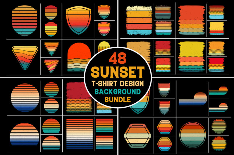 Sunset Retro Vintage Grunge Background Bundle for T-Shirt Design