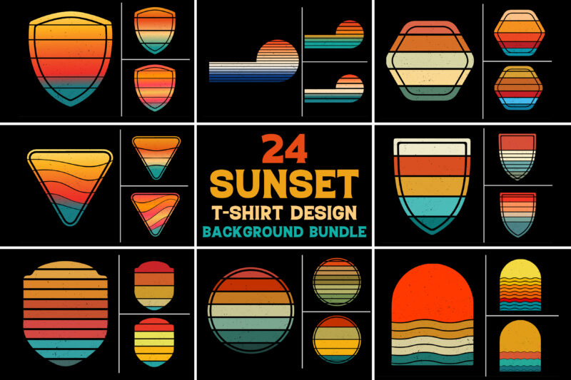 Sunset Retro Vintage Grunge Background Bundle for T-Shirt Design