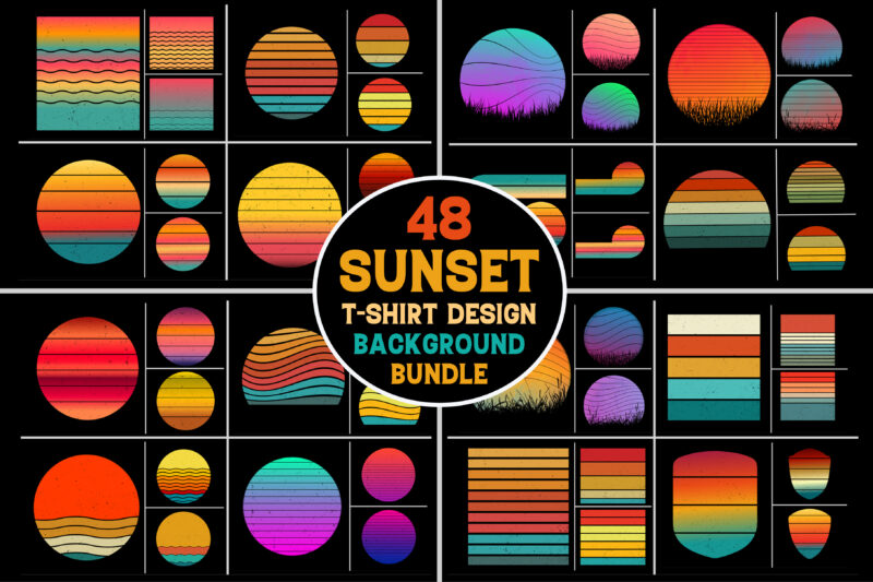 Retro Vintage Sunset Grunge Background Bundle for T-Shirt Design