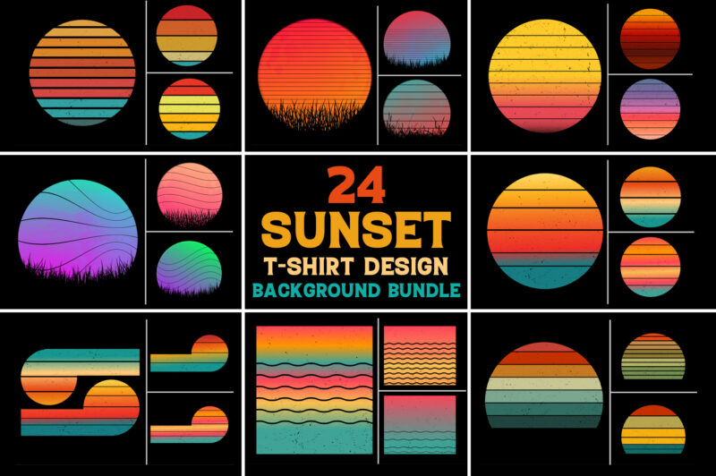 Retro Vintage Sunset Grunge Background Bundle for T-Shirt Design