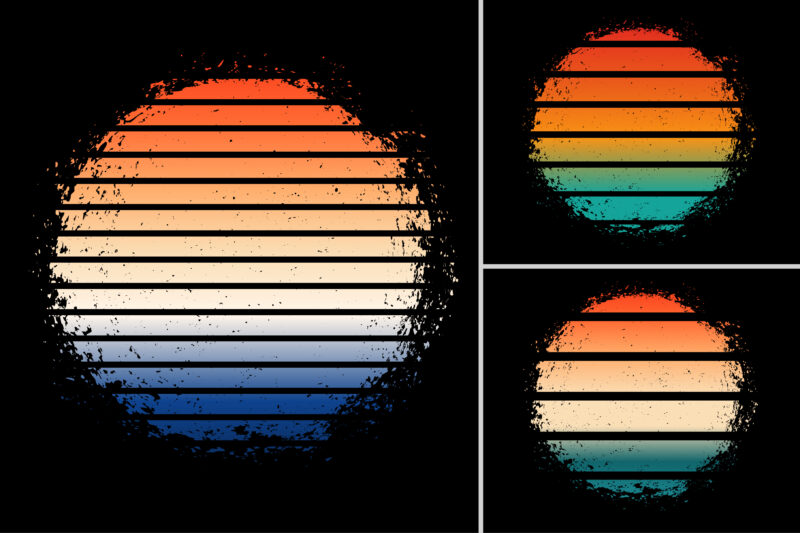 Sunset Vintage Retro Grunge Background Bundle for T-Shirt Design