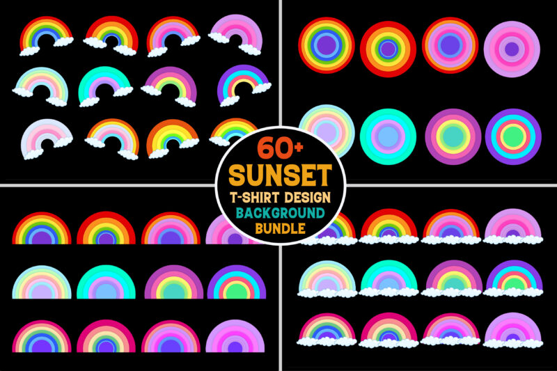 Retro Vintage Sunset Rainbow Unicorn Background Bundle