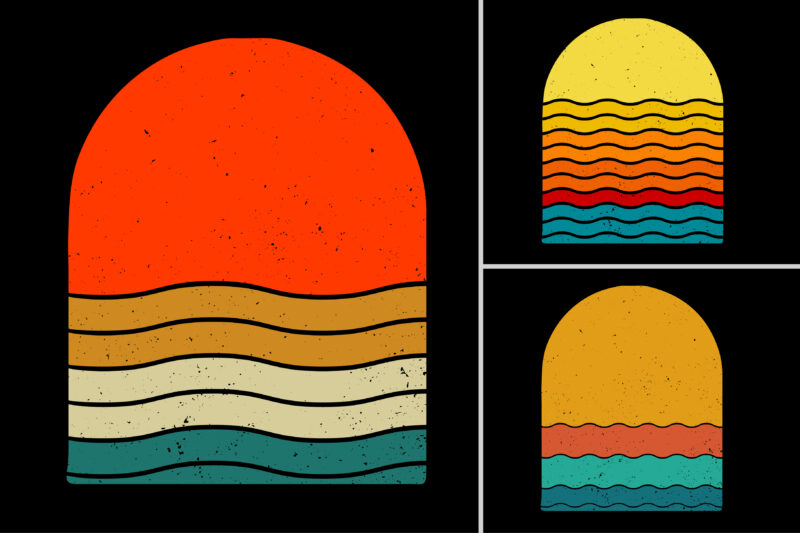 Retro Vintage Sunset Grunge Background Bundle for T-Shirt Design