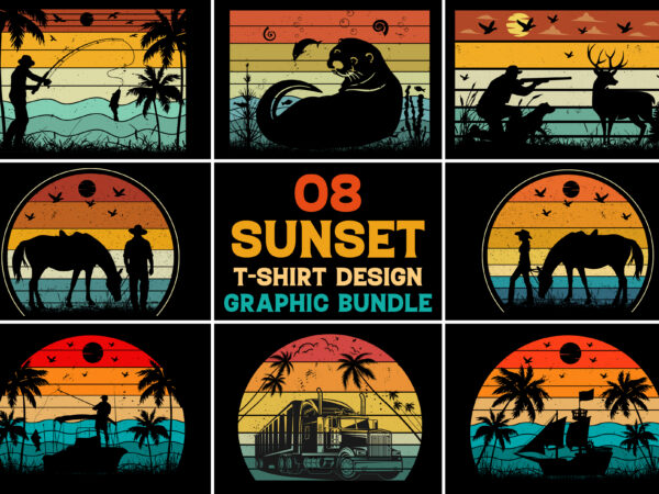 Retro vintage sunset t-shirt design graphic vector background bundle