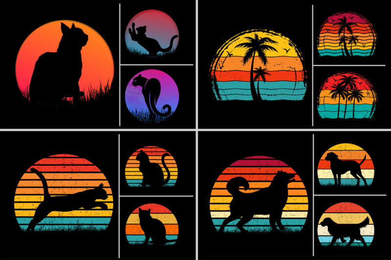 Sunset Retro Vintage T-Shirt Design Graphic Vector Background Bundle