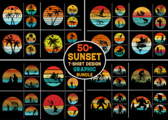 Retro Vintage Sunset T-Shirt Design Graphic Background Bundle