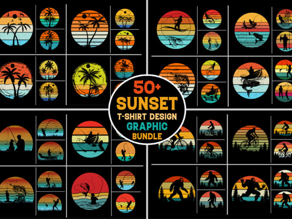 Retro vintage sunset t-shirt design graphic background bundle