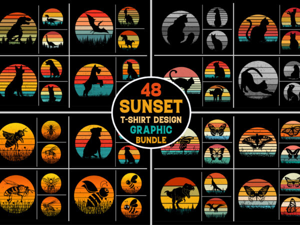 Retro vintage sunset t-shirt design graphic vector background bundle