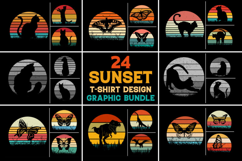 Retro Vintage Sunset T-Shirt Design Graphic Vector Background Bundle