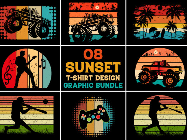 Retro vintage sunset t-shirt design graphic vector bundle