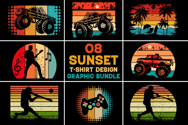 Retro Vintage Sunset T-Shirt Design Graphic Vector Bundle