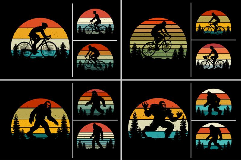 Retro Vintage Sunset T-Shirt Design Graphic Background Bundle