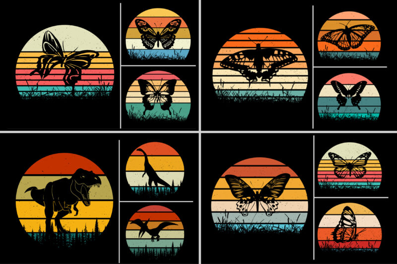 Retro Vintage Sunset T-Shirt Design Graphic Vector Background Bundle