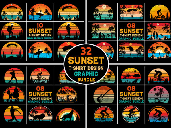 Retro vintage sunset graphic background bundle for t-shirt design