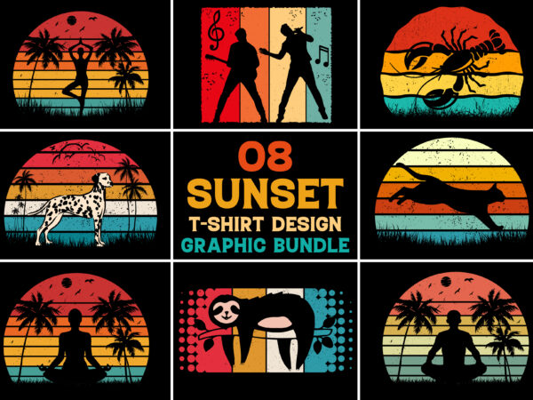 Retro vintage sunset t-shirt graphic bundle