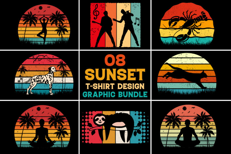 Retro Vintage Sunset T-Shirt Graphic Bundle