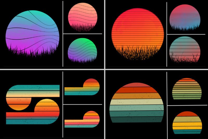 Retro Vintage Sunset Grunge Background Bundle for T-Shirt Design