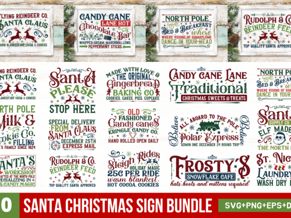 Santa christmas sign bundle t shirt template vector