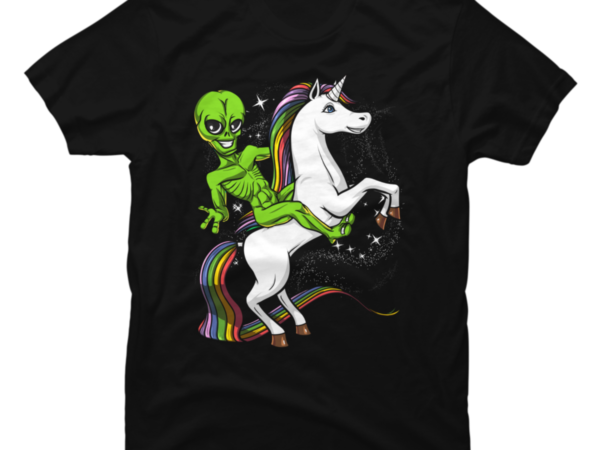 Space alien riding unicorn ufo t shirt template vector