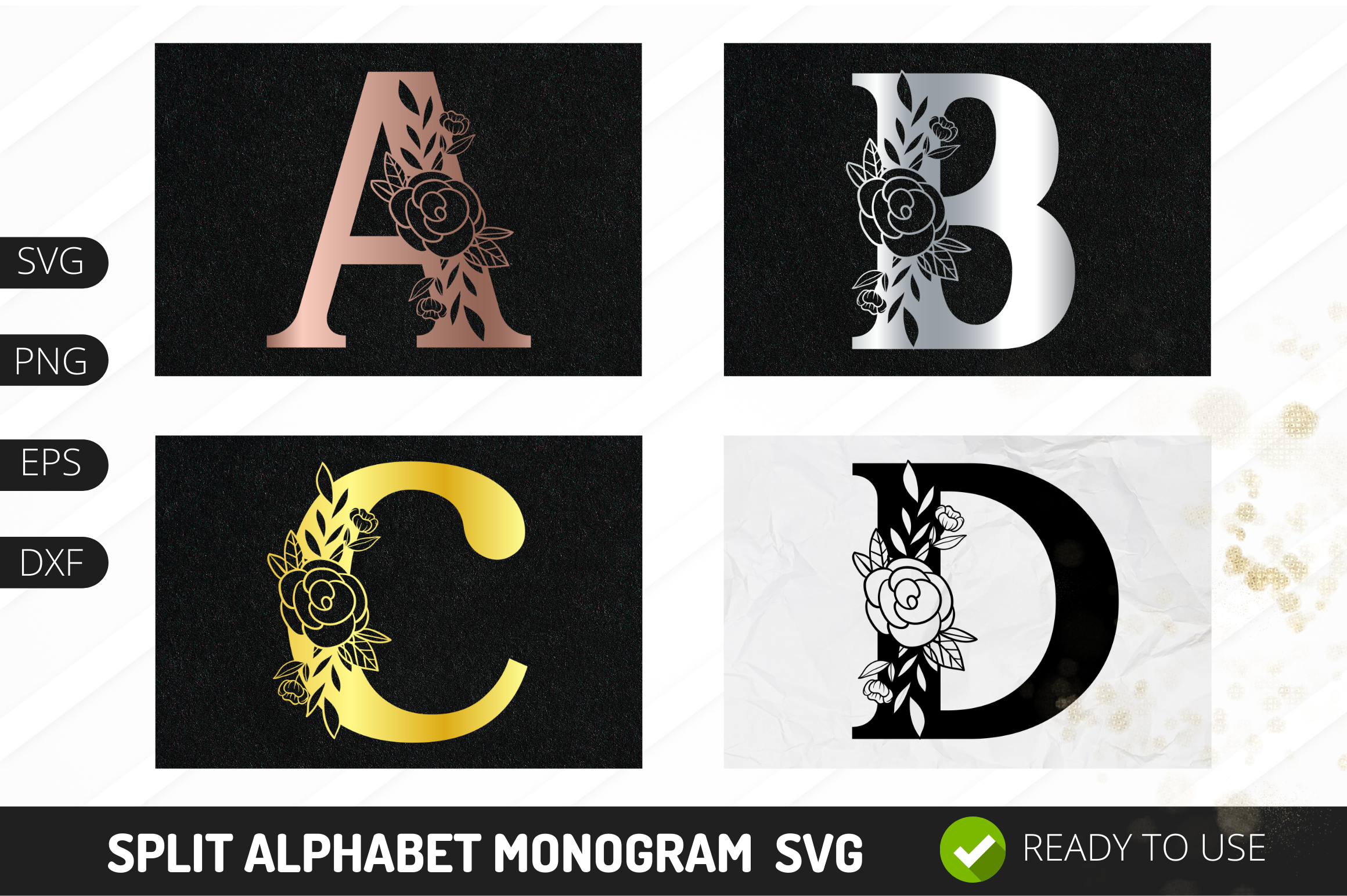 Floral Split Alphabet Monogram Letters A-Z, Split Letter, Split Font Stock  Vector