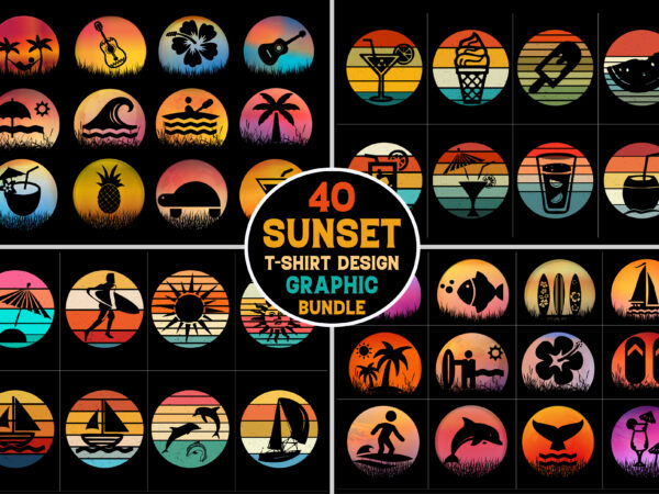 Summer sunset retro vintage t-shirt graphic bundle