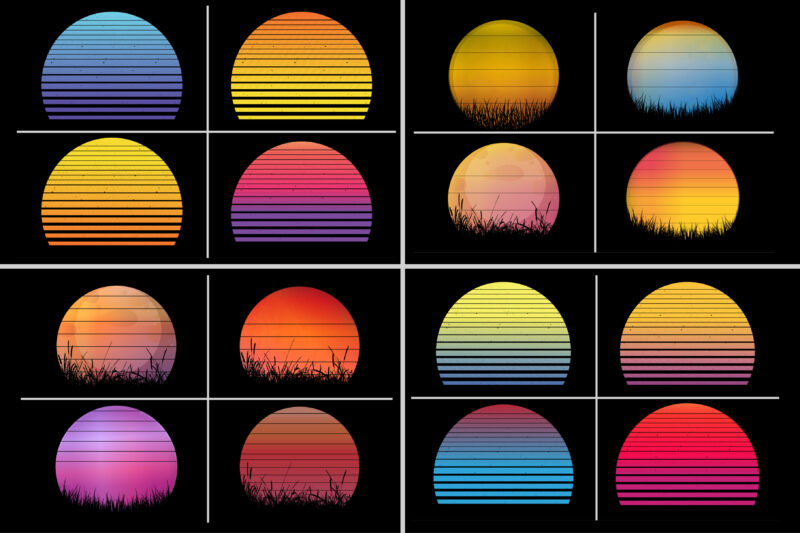 Sunset Retro Vintage Grunge Background Bundle for T-Shirt Design