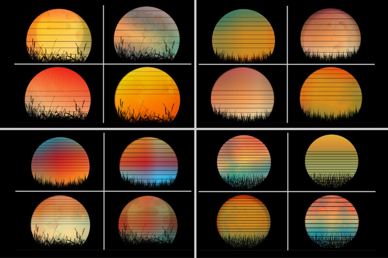 Sunset Retro Vintage Grunge Background Bundle for T-Shirt Design