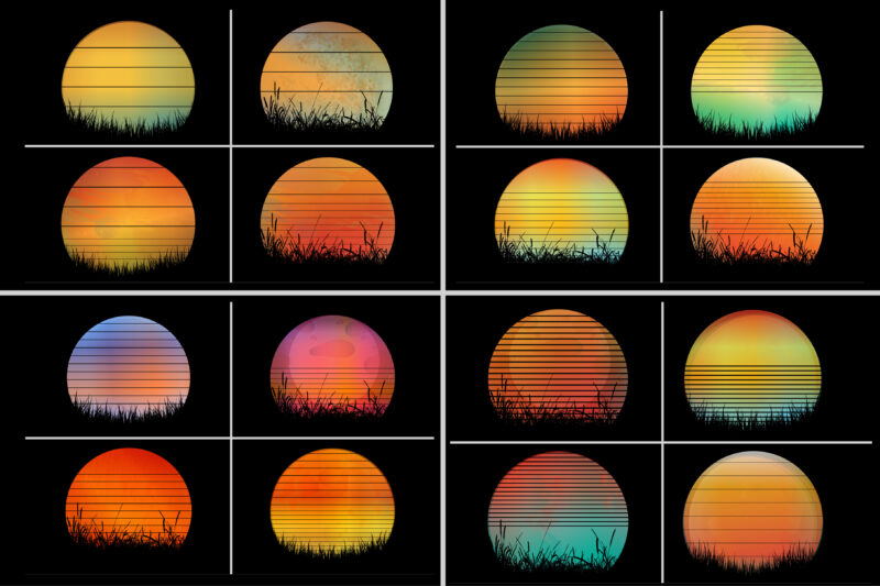 Sunset Retro Vintage Grunge Background Bundle for T-Shirt Design