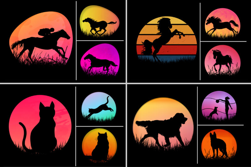 Retro Vintage Sunset T-Shirt Design Graphic Vector Background Bundle