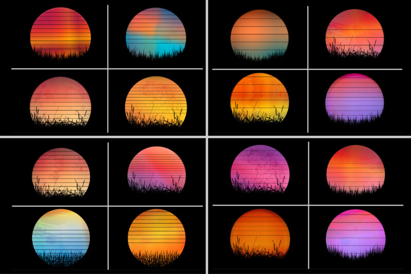 Sunset Retro Vintage Grunge Background Bundle for T-Shirt Design