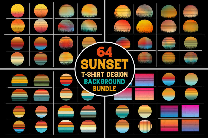 Sunset Retro Vintage Grunge Background Bundle for T-Shirt Design