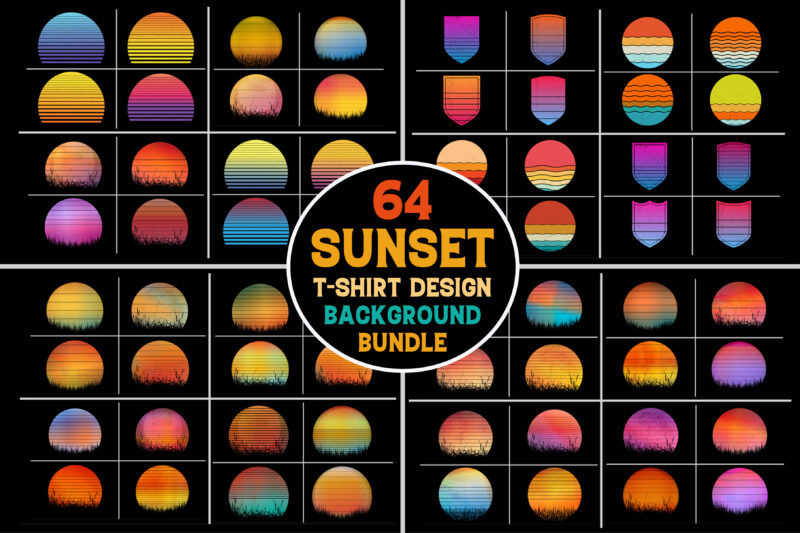 Sunset Retro Vintage Grunge Background Bundle for T-Shirt Design