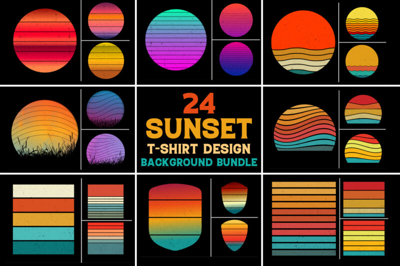 Retro Vintage Sunset Grunge Background Bundle for T-Shirt Design