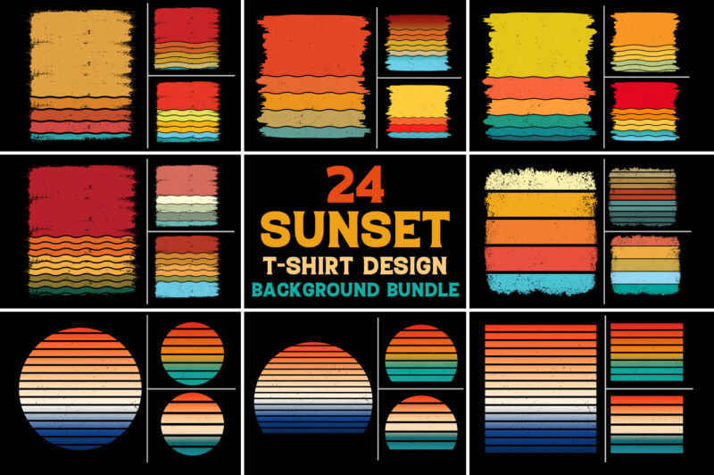 Sunset Retro Vintage Grunge Background Bundle for T-Shirt Design