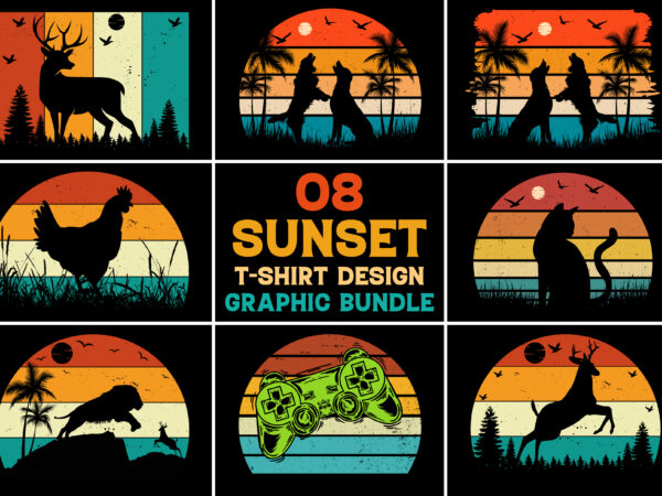 Sunset retro vintage t-shirt design graphic vector bundle