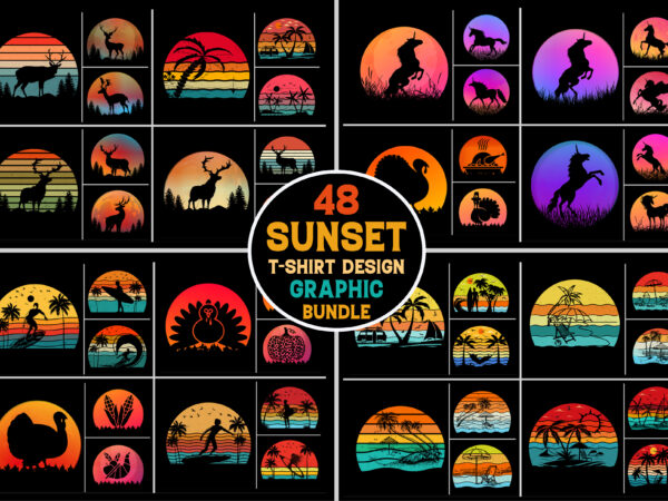 Sunset retro vintage t-shirt design graphic vector background bundle