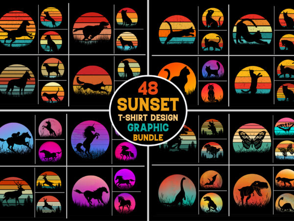 Sunset retro vintage t-shirt design graphic vector background bundle