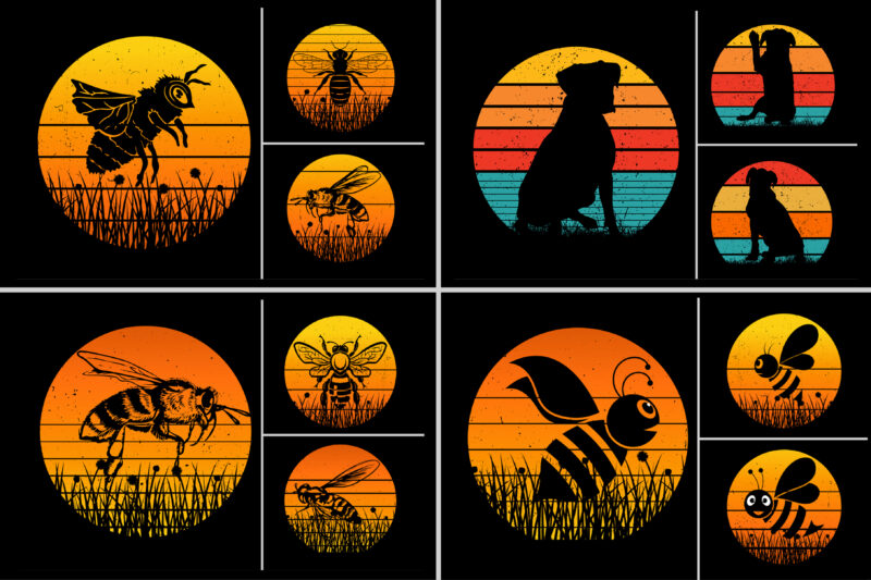 Retro Vintage Sunset T-Shirt Design Graphic Vector Background Bundle