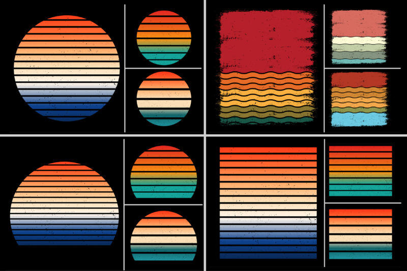 Sunset Retro Vintage Grunge Background Bundle for T-Shirt Design