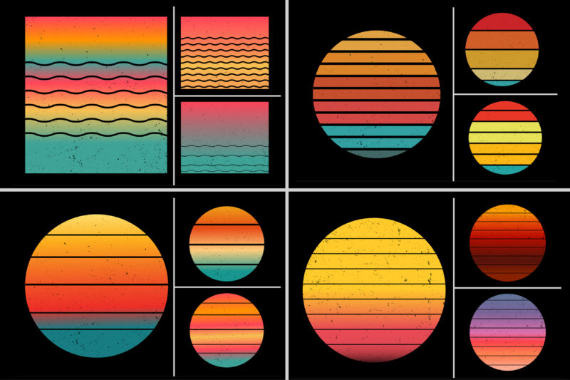 Retro Vintage Sunset Grunge Background Bundle for T-Shirt Design