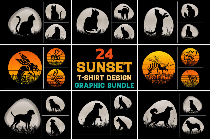 Retro Vintage Sunset T-Shirt Design Graphic Vector Background Bundle