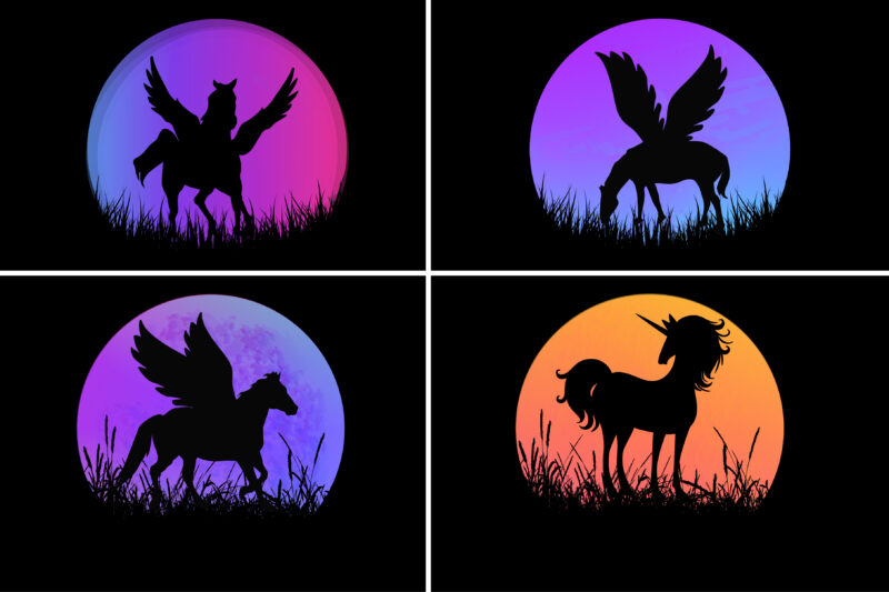 Unicorn Rainbow Sunset T-Shirt Graphic Bundle