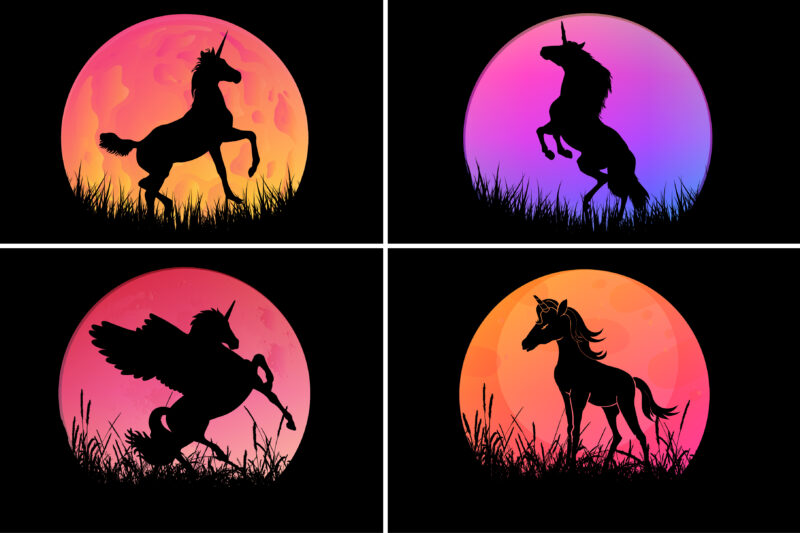 Unicorn Rainbow Sunset T-Shirt Graphic Bundle