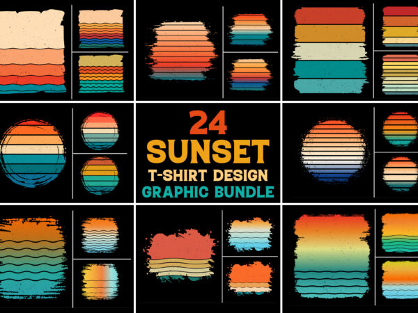 Sunset vintage retro grunge background bundle for t-shirt design