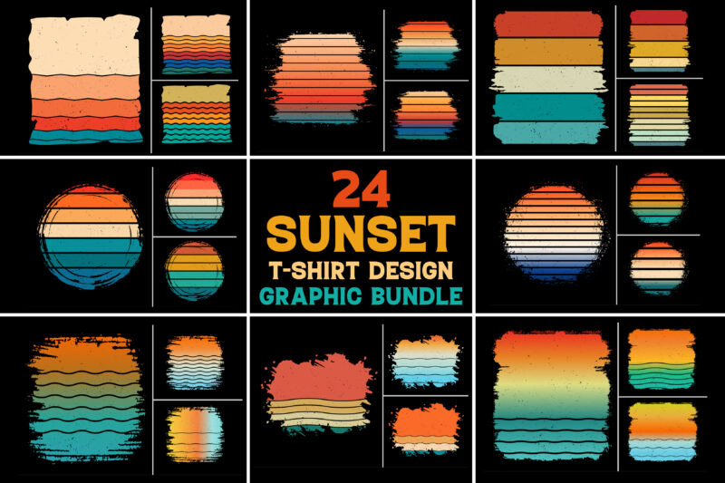 Sunset Vintage Retro Grunge Background Bundle for T-Shirt Design