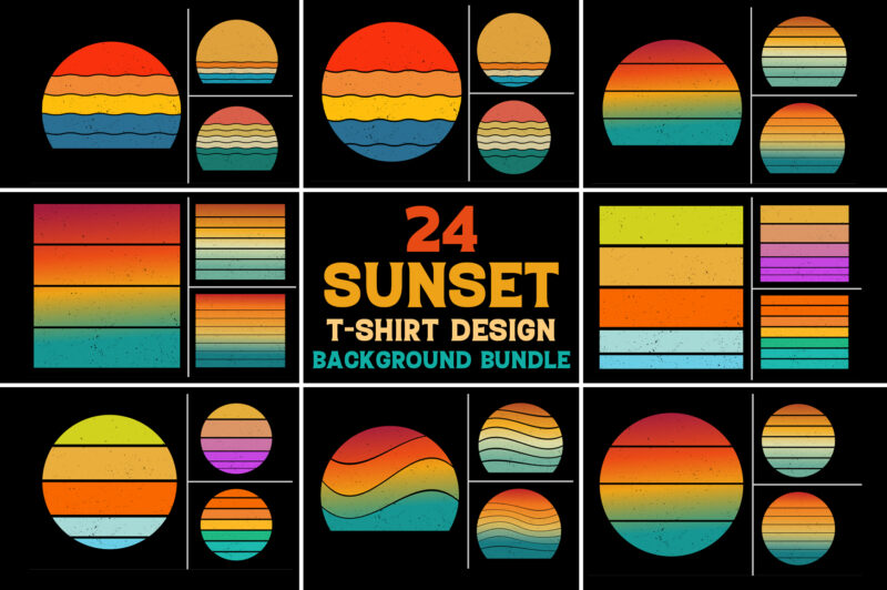 Sunset Retro Vintage Grunge Background Bundle for T-Shirt Design