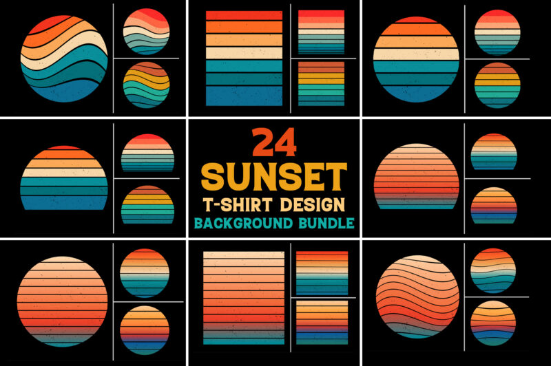 Retro Vintage Sunset Grunge Background Bundle for T-Shirt Design