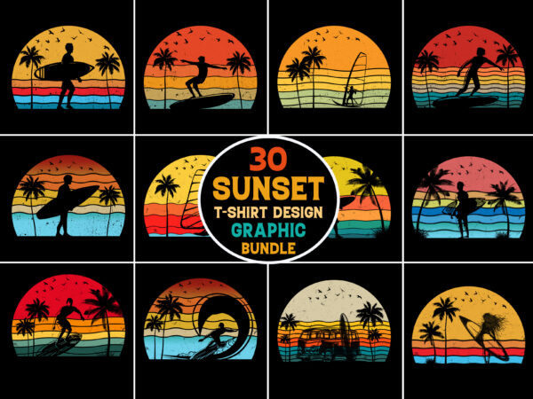 Surfing retro vintage sunset graphic bundle