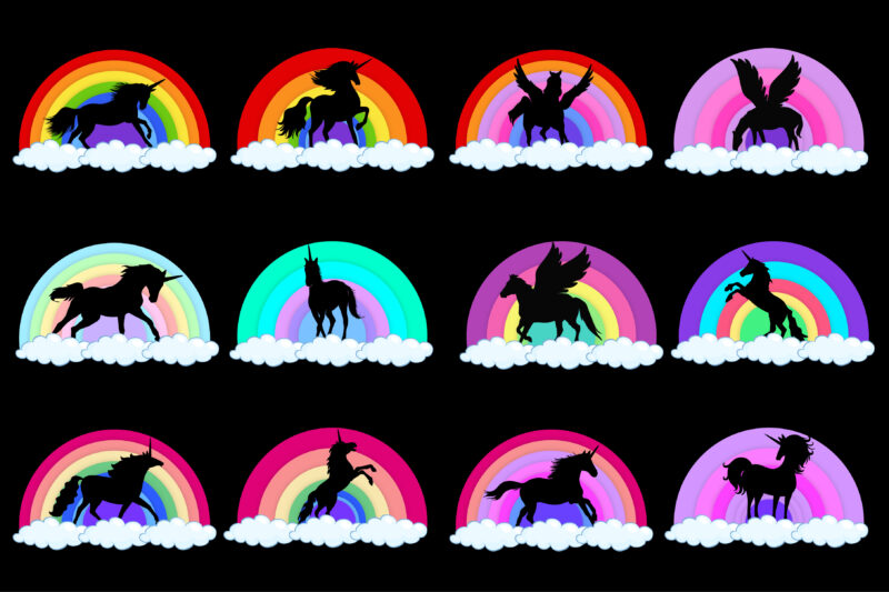 Unicorn Rainbow Sunset T-Shirt Graphic Bundle