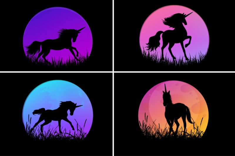 Unicorn Rainbow Sunset T-Shirt Graphic Bundle